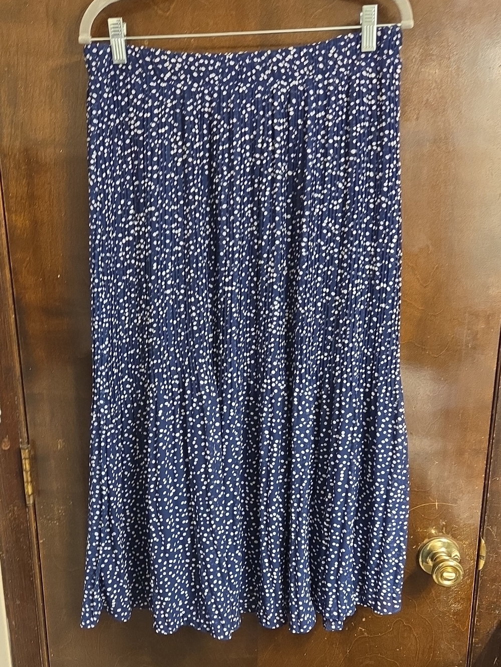 WD.NY Navy and White Dot Pleated Midi Skirt